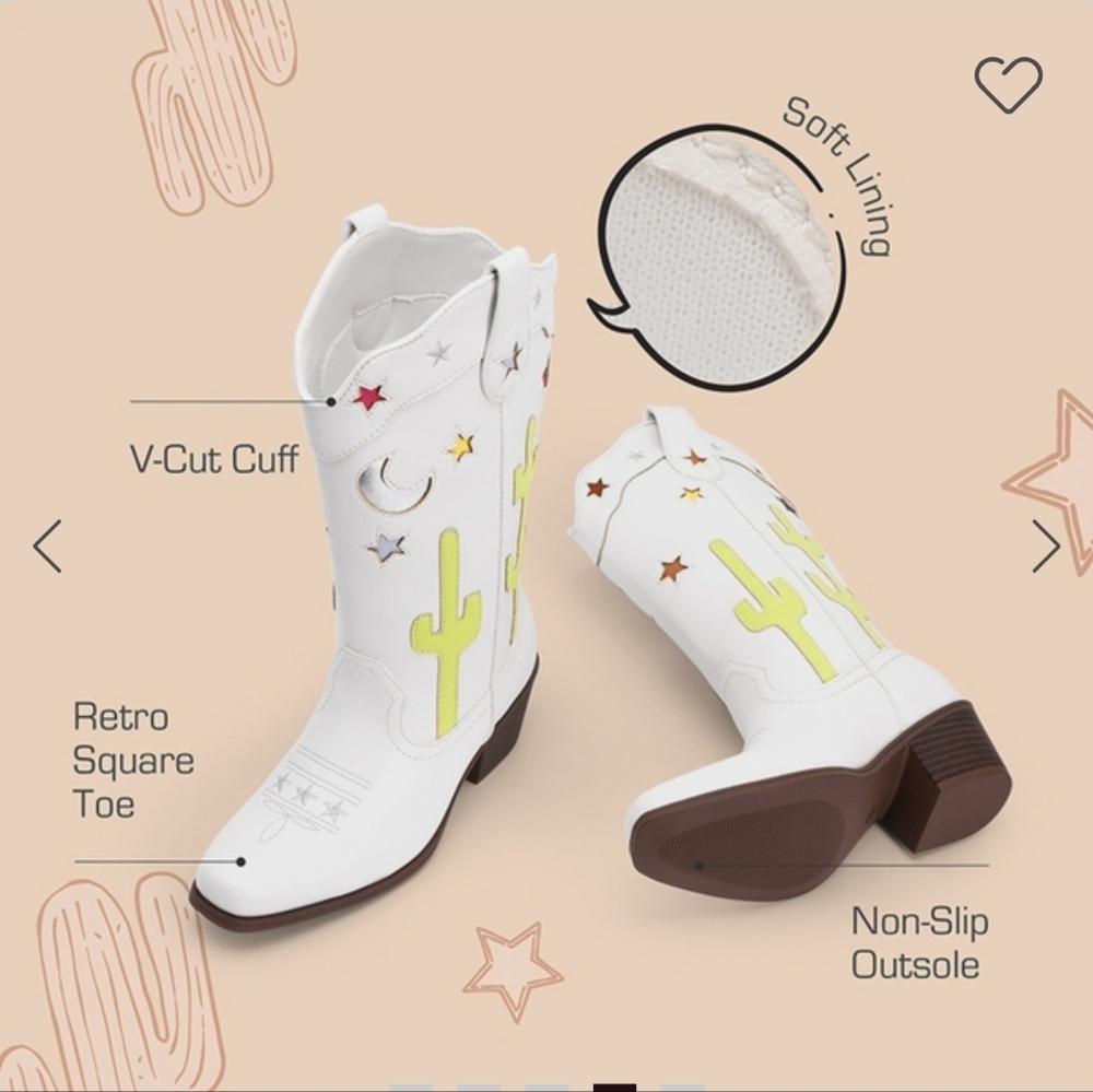 White Cowboy Boots with Cactus and Star Design - Picture 4 of 5